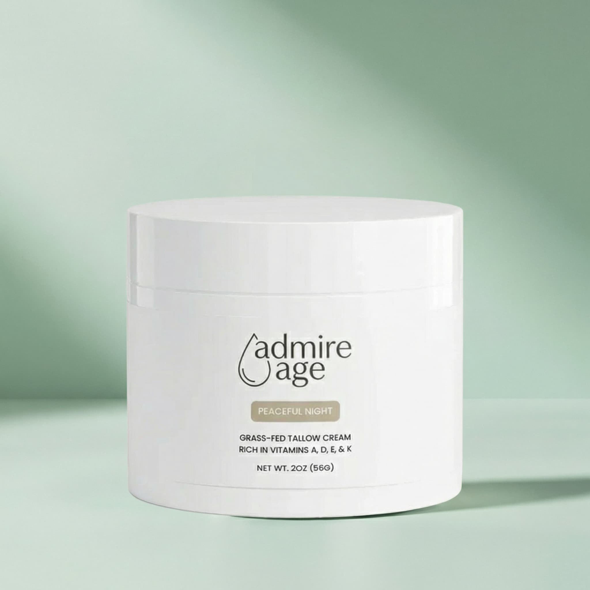 Admire Age cream jar on a pale green surface