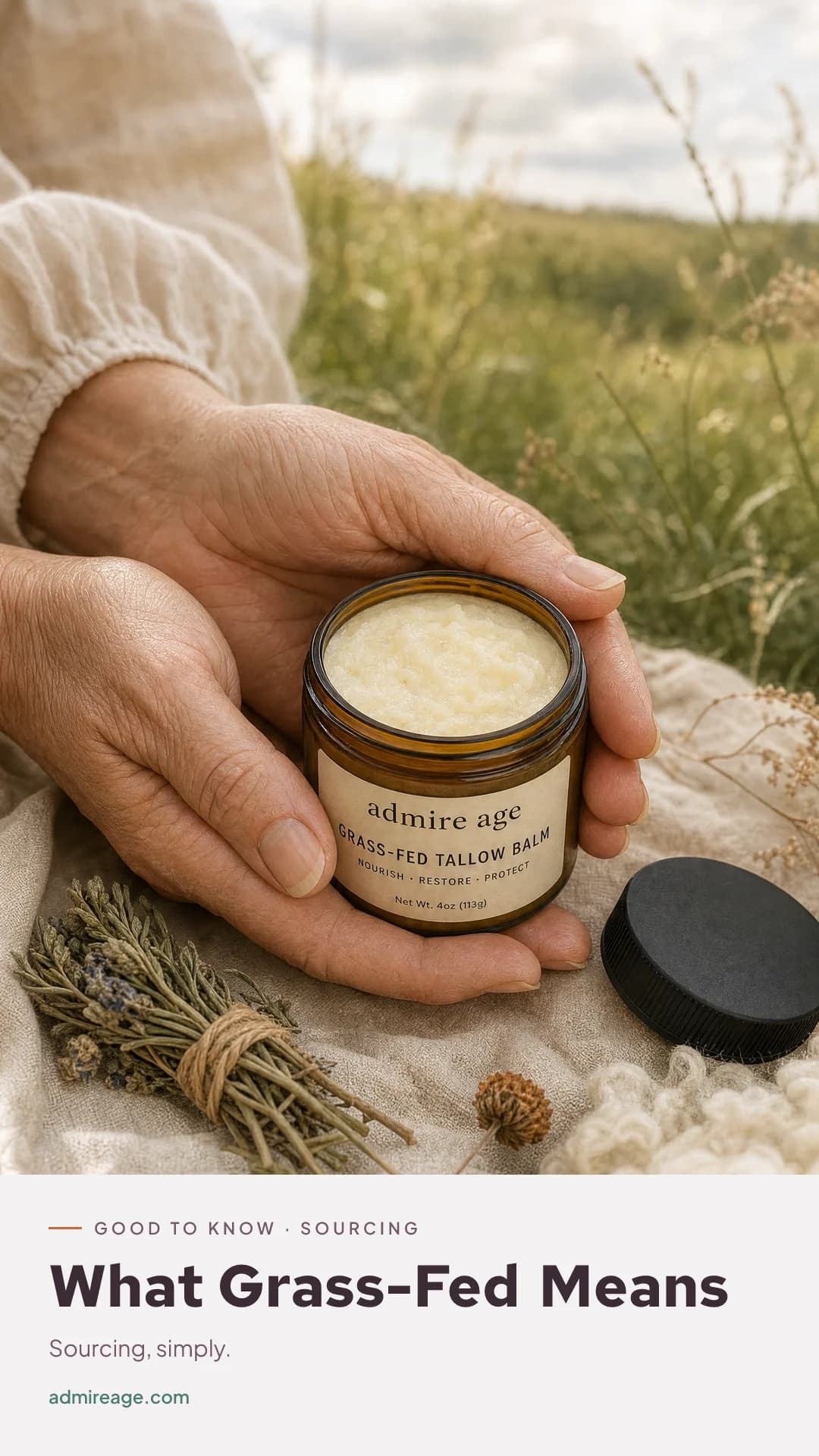 An open balm tin held in warm natural light.