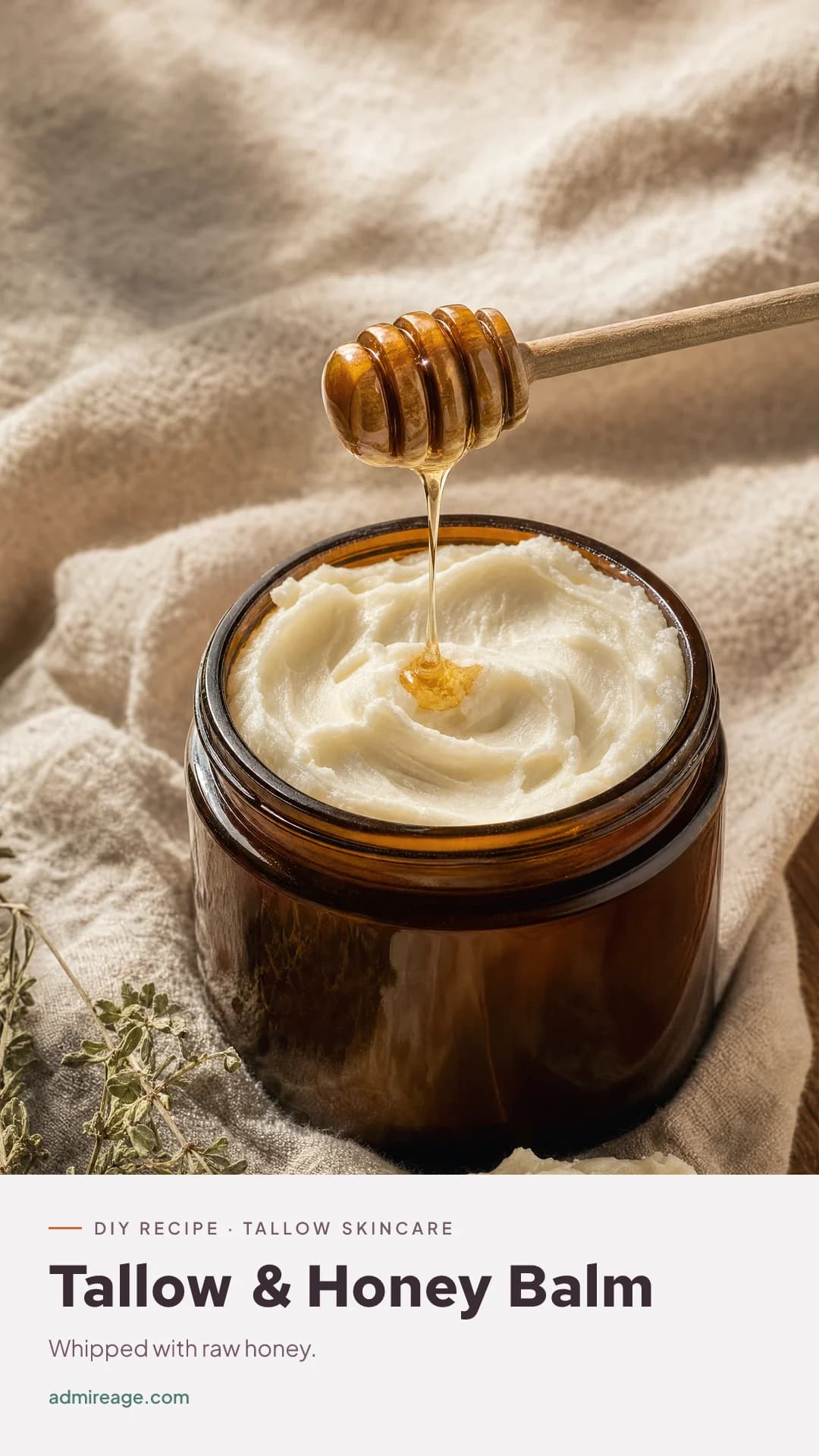 Whipped tallow balm swirled with a ribbon of golden raw honey.