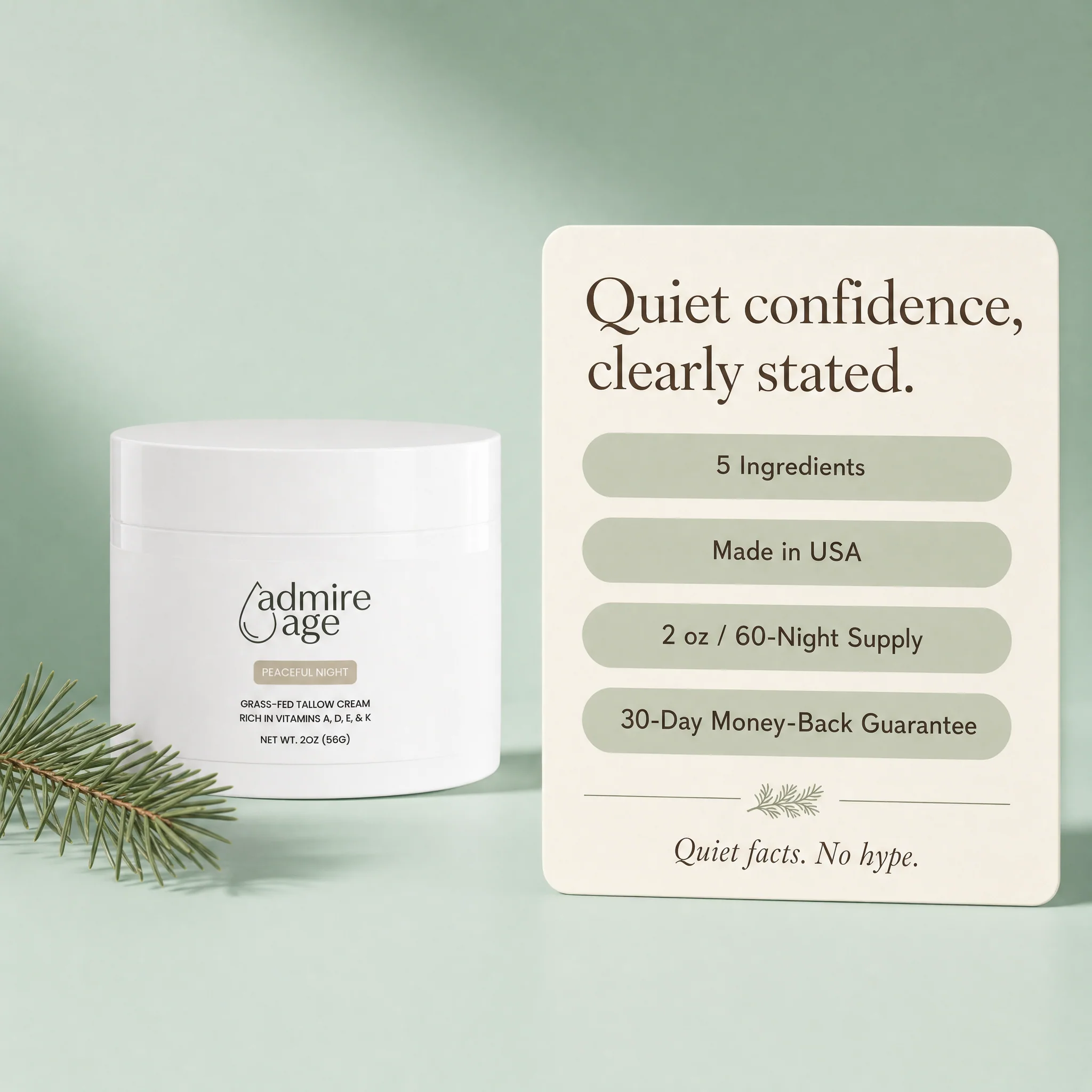 Trust card: 5 ingredients, made in USA, 2 oz 60-night supply, 30-day money-back guarantee