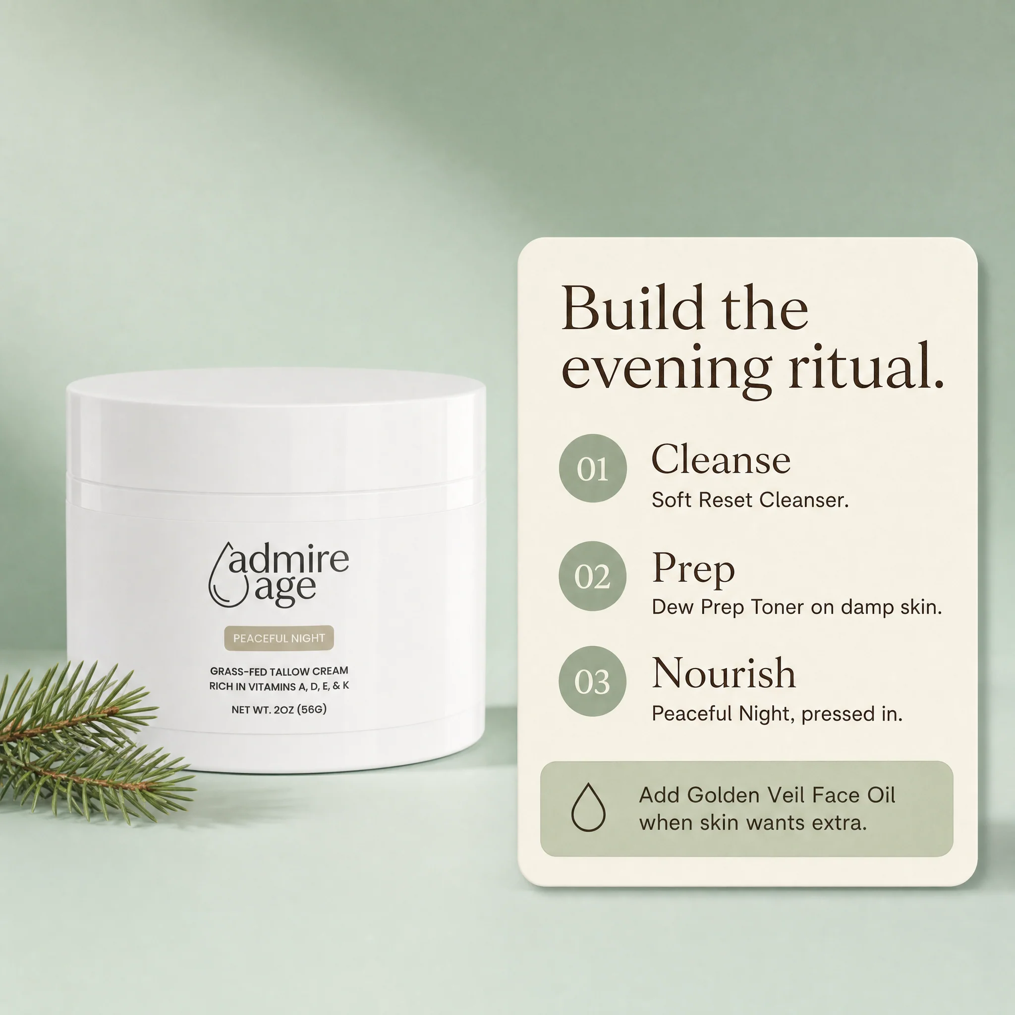 Routine card pairing Soft Reset Cleanser, Dew Prep Toner, and Peaceful Night